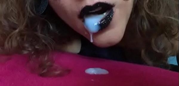  Black lips cum in my mouth latex gloves spit SlowMo